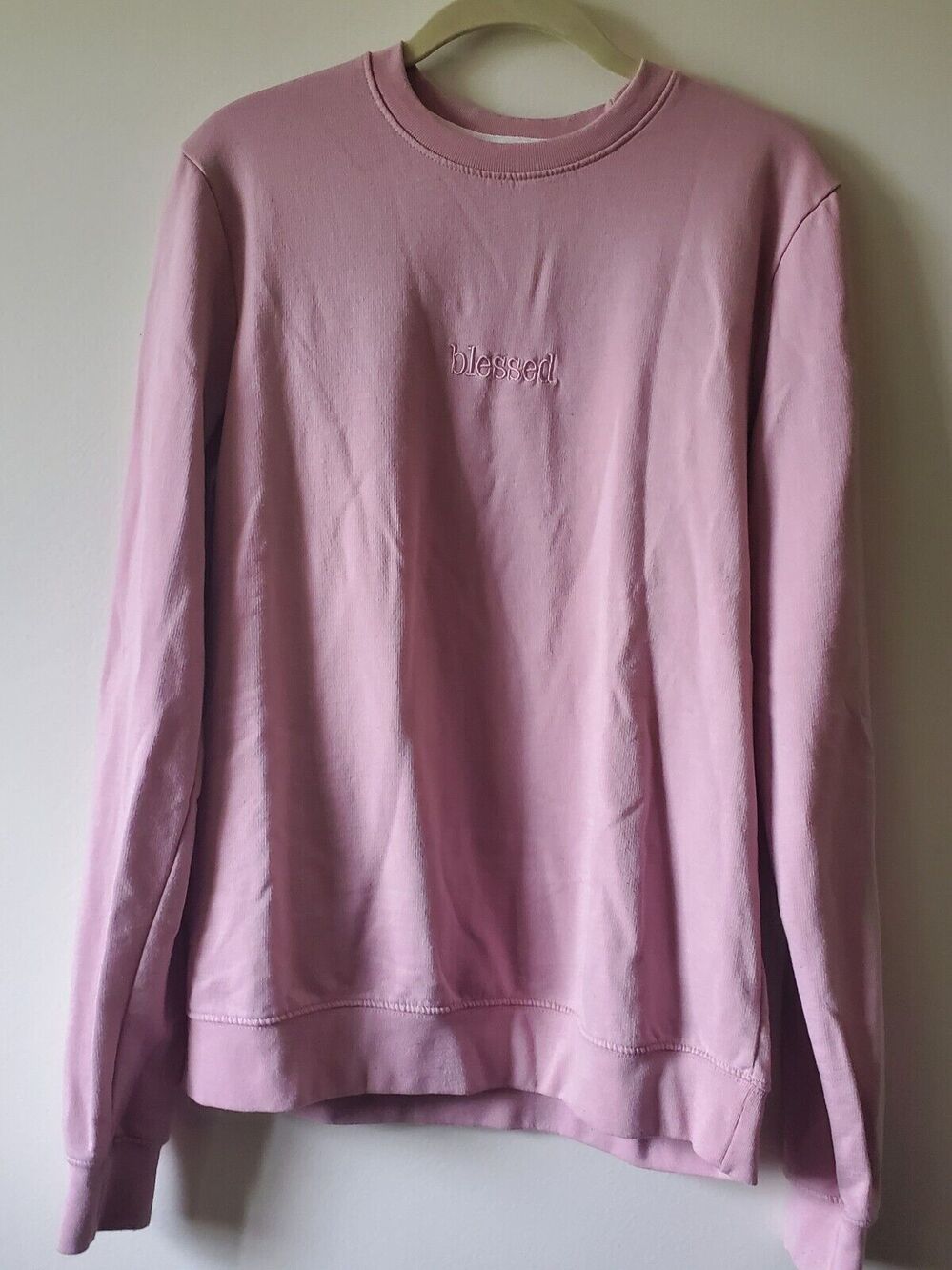 San Francisco Work Shirts Womens S Blessed Sweatshirt Crewneck Pink Embroidery